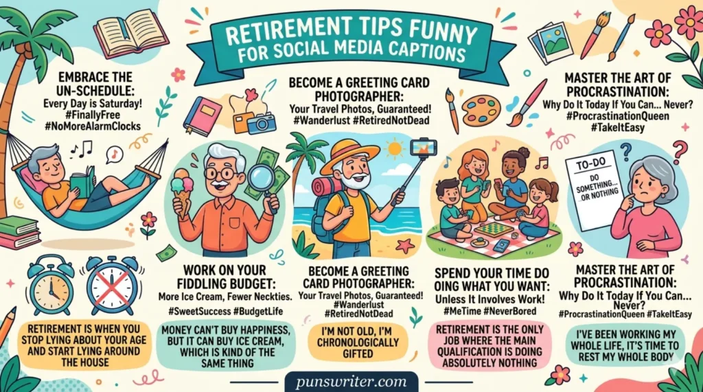 Retirement Tips Funny for Social Media Captions