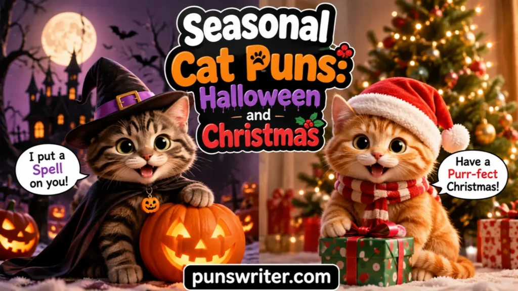 Seasonal Cat Puns: Halloween and Christmas